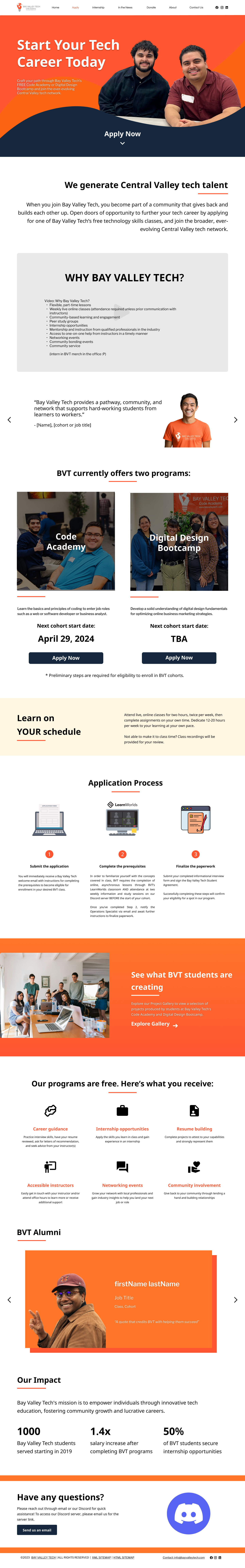 Bay Valley Tech page redesign — Central Valley tech education nonprofit