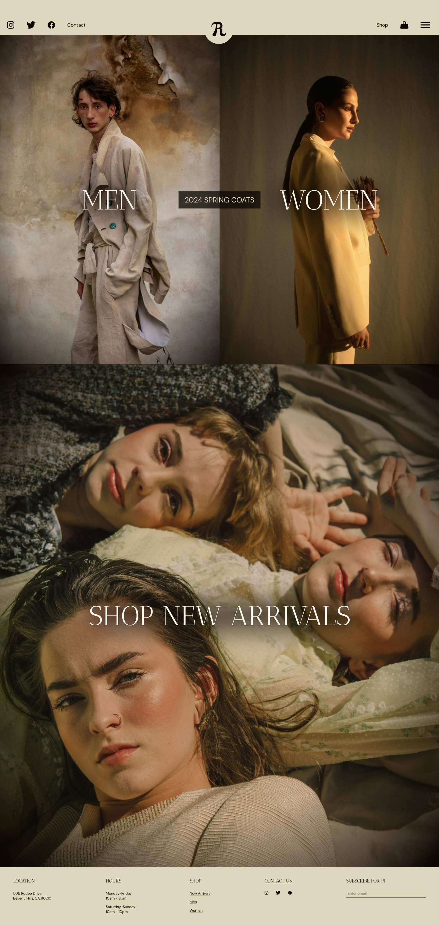 Pi Luxury Clothing landing page — editorial fashion site
